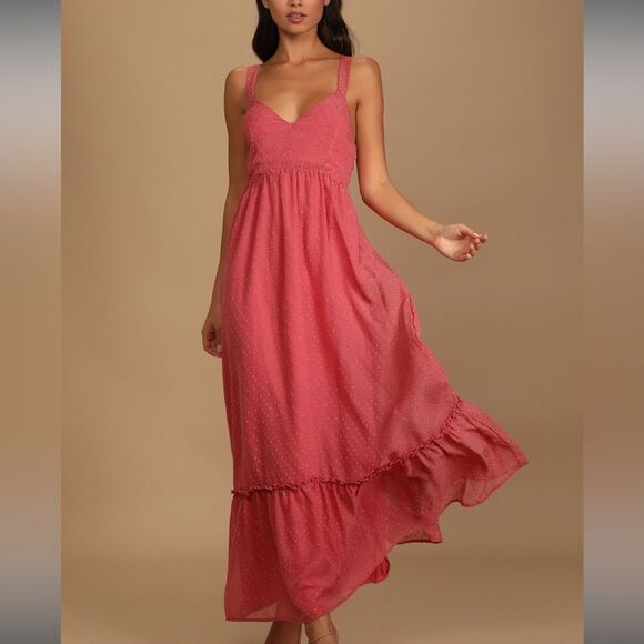 Lulu's Dresses & Skirts - Lulu’s Coral Pink Swiss Dot Tie-Back Maxi Dress medium